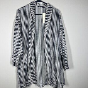 NWT! Doe & Rae Women's Stripe Black Ivory Linen Blend Open Jacket Blazer Large!
